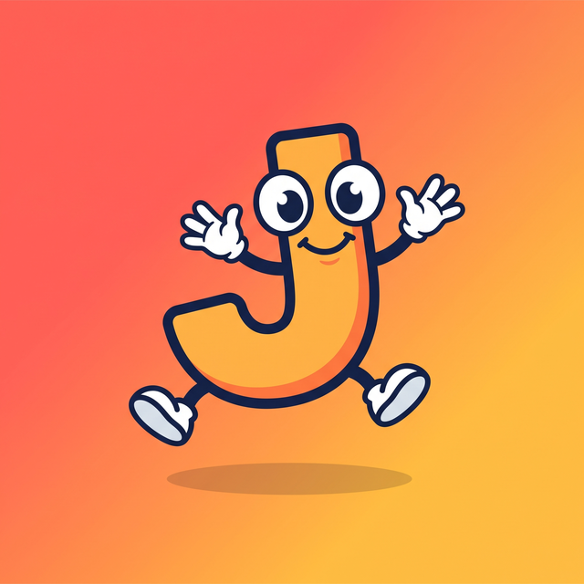 Jocundo's mascot: a cheerful bouncing letter J with a smile