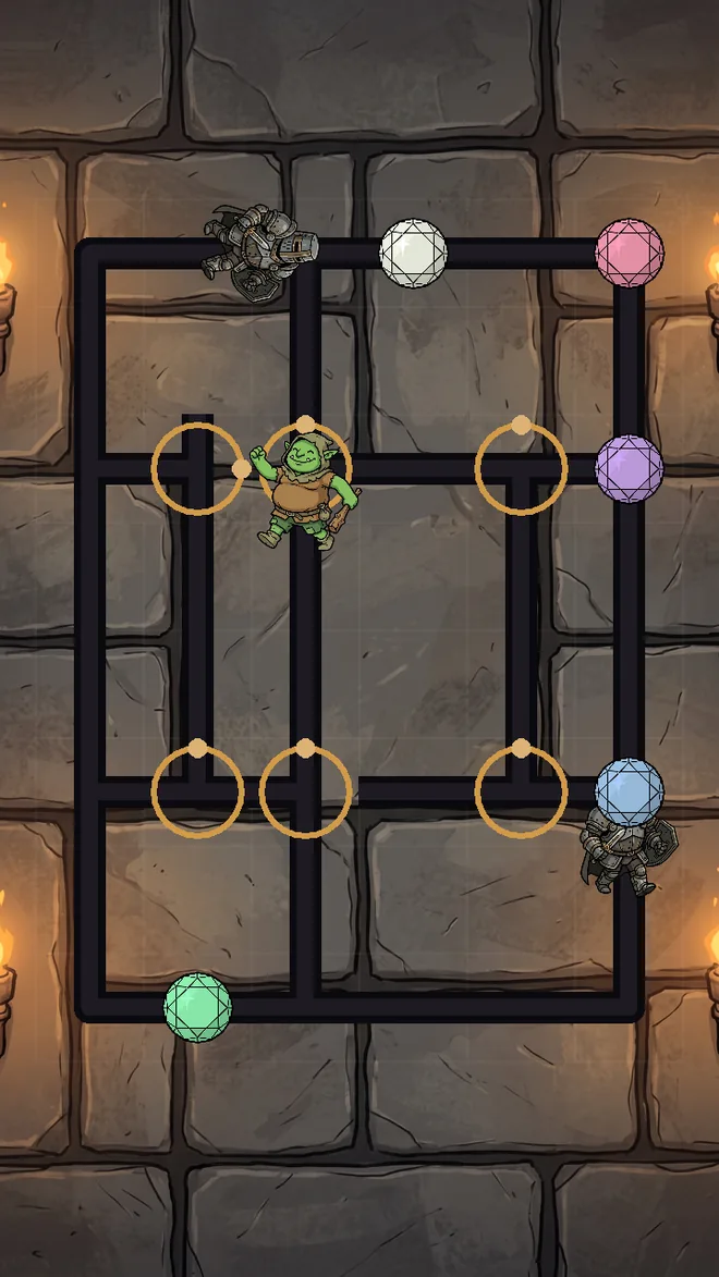 Gobbin gameplay: route a hungry goblin past the knights