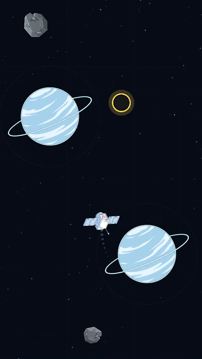 Kessler gameplay: one thruster, gravity, your own debris