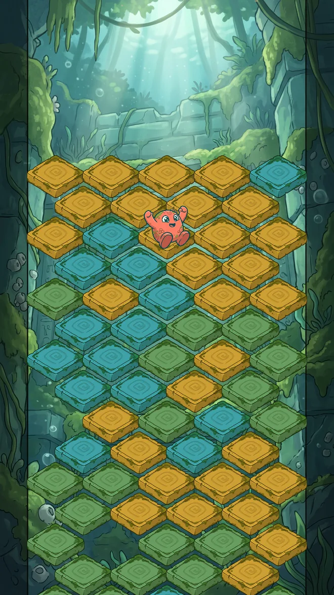 Tumbledown gameplay: two taps down a crumbling temple